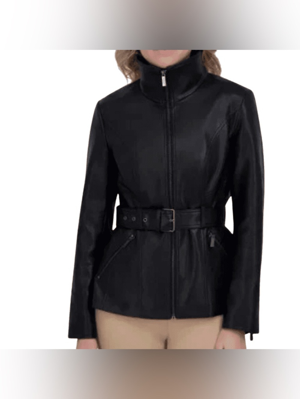 Kenneth Cole Women's Belted Faux Leather Jacket, Black